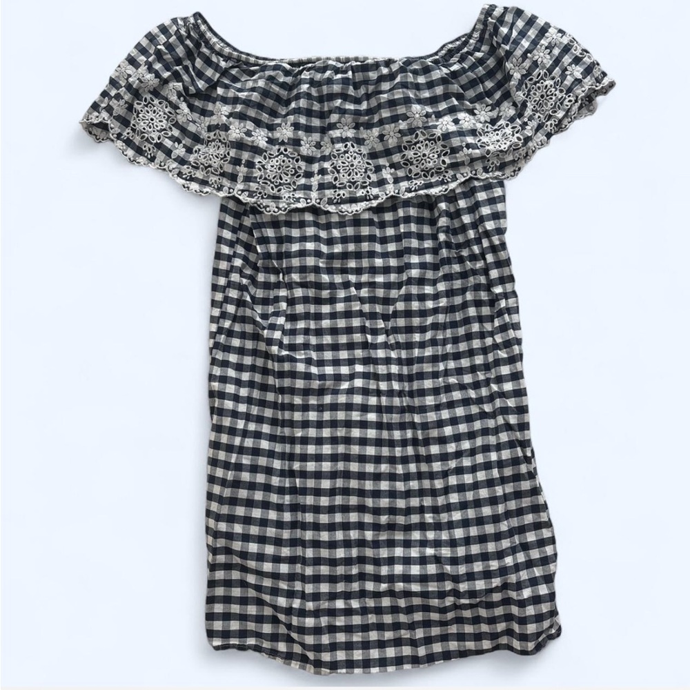 Forever 21 Navy Gingham Off-Shoulder Top